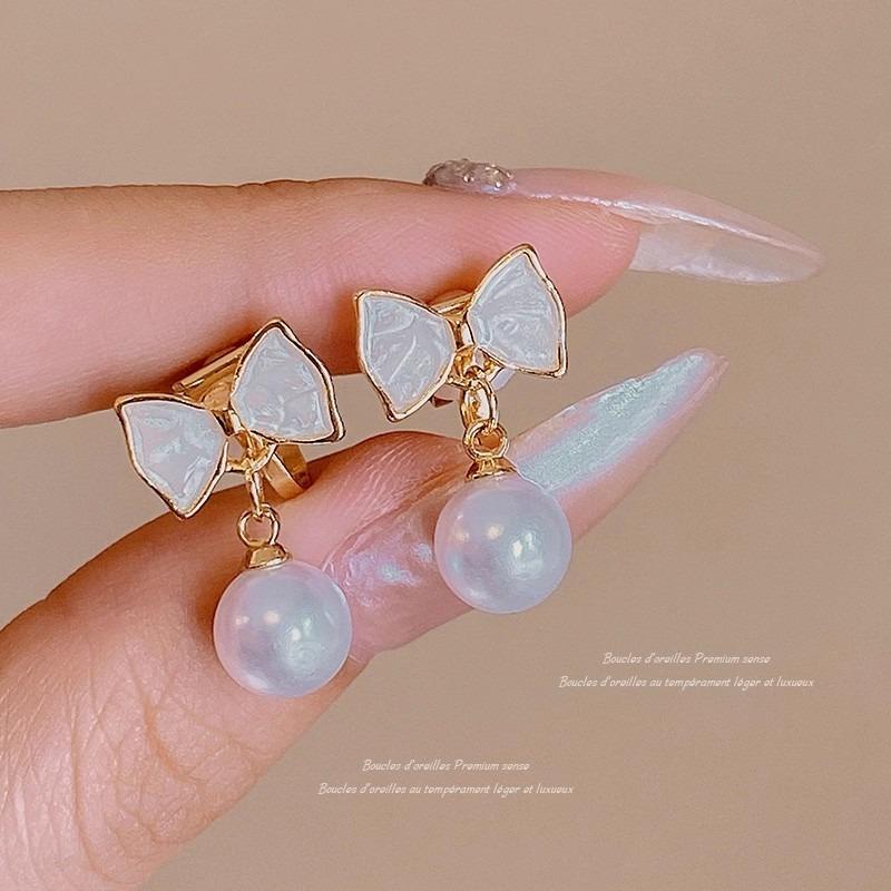 Enkle og øreløse dame øreklips, High-end følelse, Nisjedesignfølelse, Perleøredobber Smykker, Allsidige temperamentøredobber