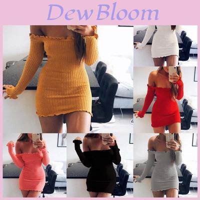 Cotton Solid Color Bodycon Dress With Long Sleeve And High Waist For Women
