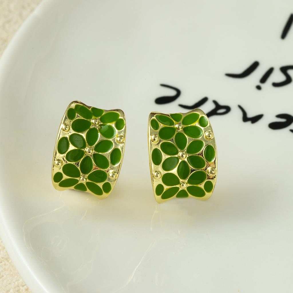 Super Fairy Green Texture Dripping Flower C-Shaped Earrings Fresh And Sweet Niche Earrings Light Luxury Premium Earrings