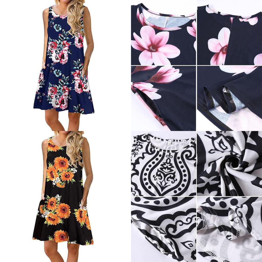 Women's Summer Boho Floral Tank Dress With Comfortable Loose Fit For Casual Beach Outings