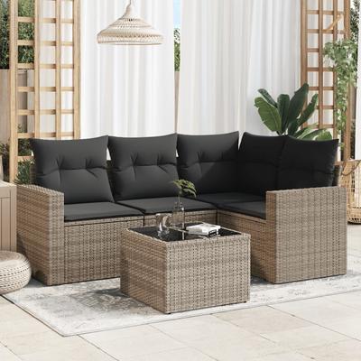 Vidaxl 5-Cz. Garden Lounge Set, Cushions, Grey PE Rattan