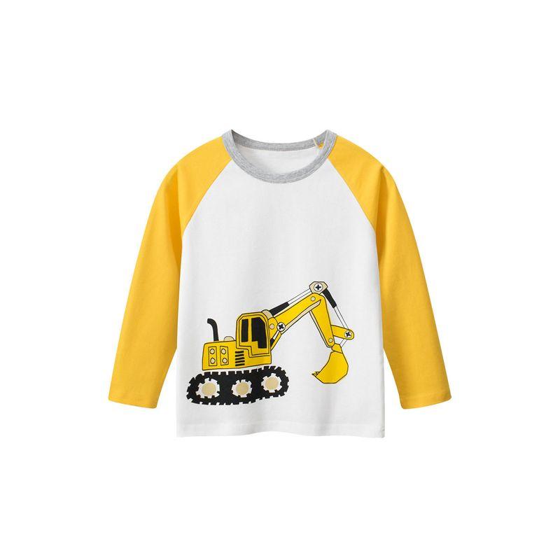 27Kids Children s Clothing Babies  Long Sleeve T-shirt Spring and Autumn Boys  Excavator Bottoming Shirt Baby Long Johns Top Pure Cotton Clothes 3559A White/Yellow 140