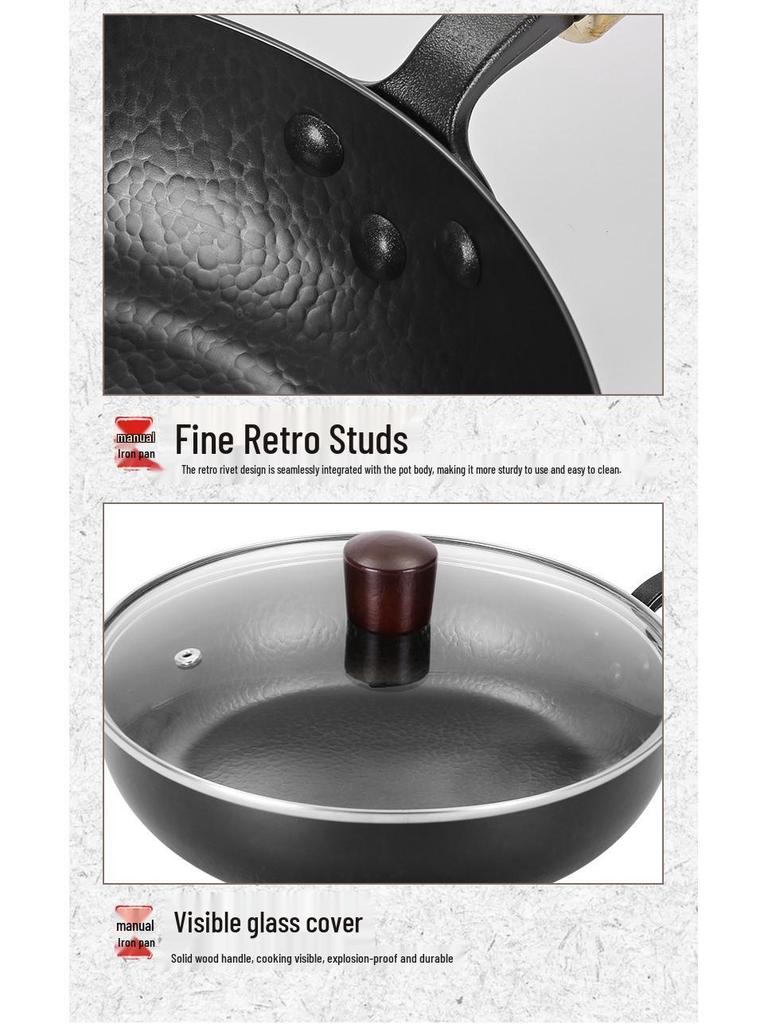 **Hand-Forged Non-Stick Zhangqiu Iron Frying Pan with Thick Flat Bottom**