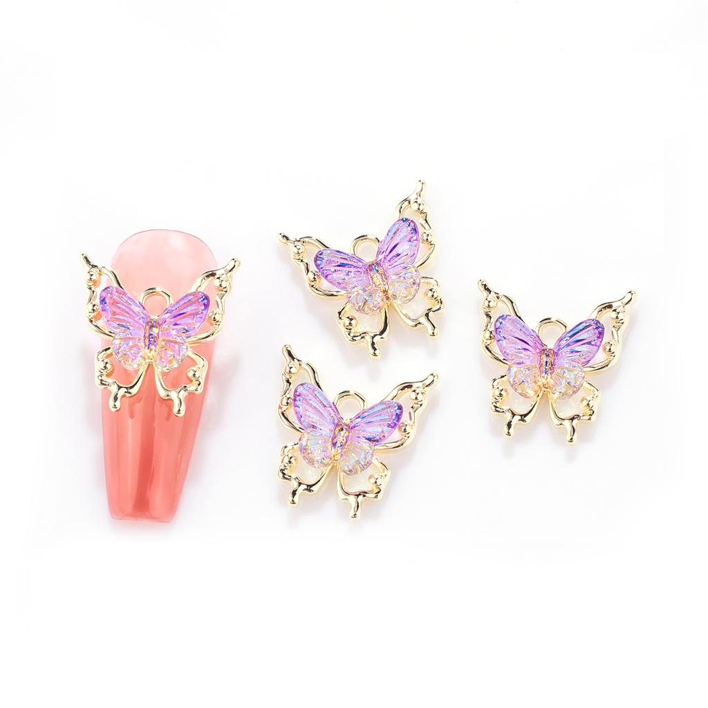 10pcs Butterflies Nail Decoration Shiny Stereoscopic Nail Charm Art 3D Stereoscopic Visual Effect Gradient Iridescent Butterflie