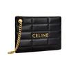 Celine Gold Logo Quilted Chain Handbag Calfskin Top Handle Clutch Small Size Women's Black