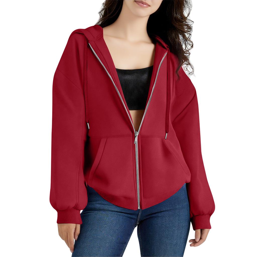 Women's Zipper Hoodie Long Sleeve Sports Jacket Pocket Clothing Fashion Apparel