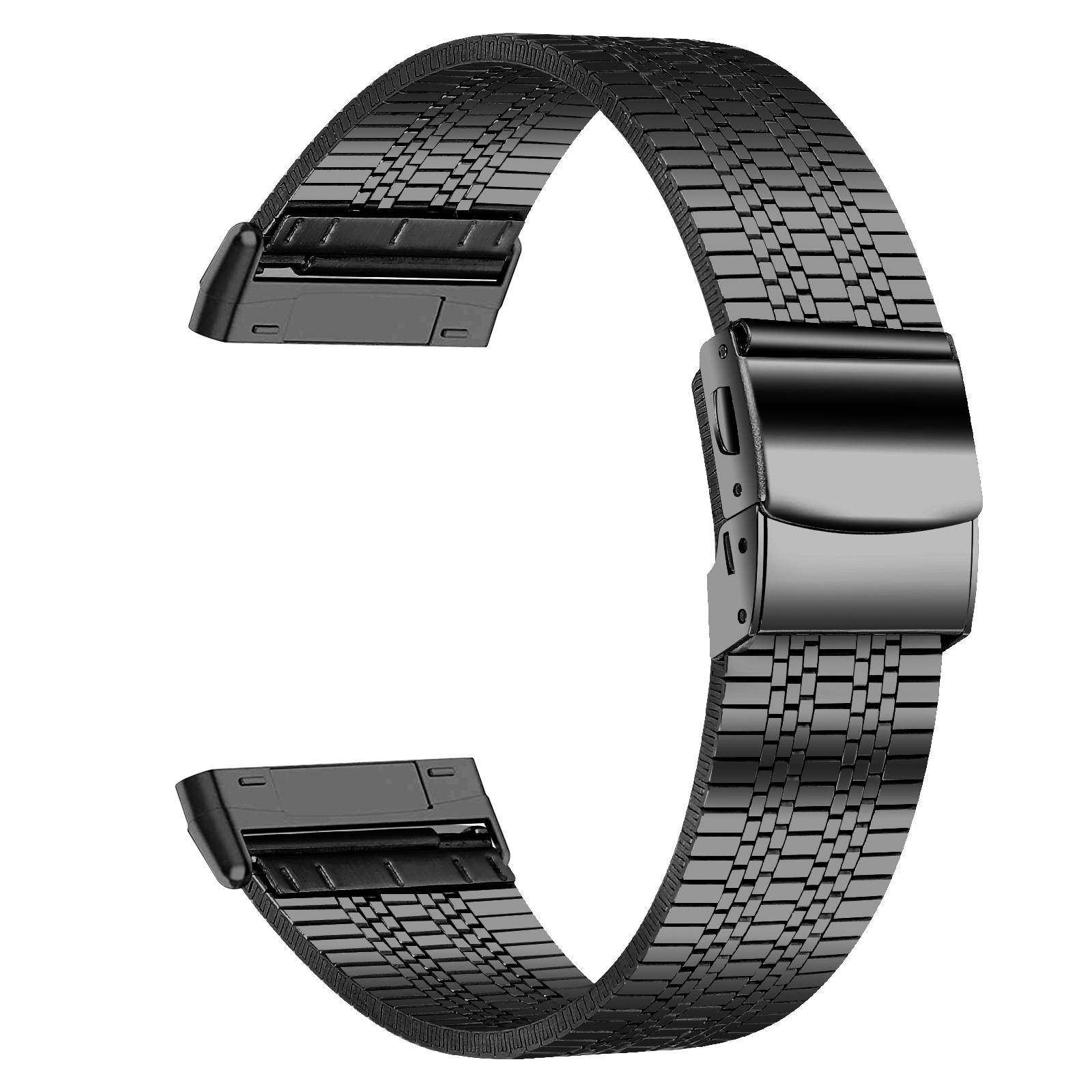 

For Fitbit Versa 4/Sense 2 Smart Watch Band 5 Beads Stainless Steel Replacement Wrist Strap Black
