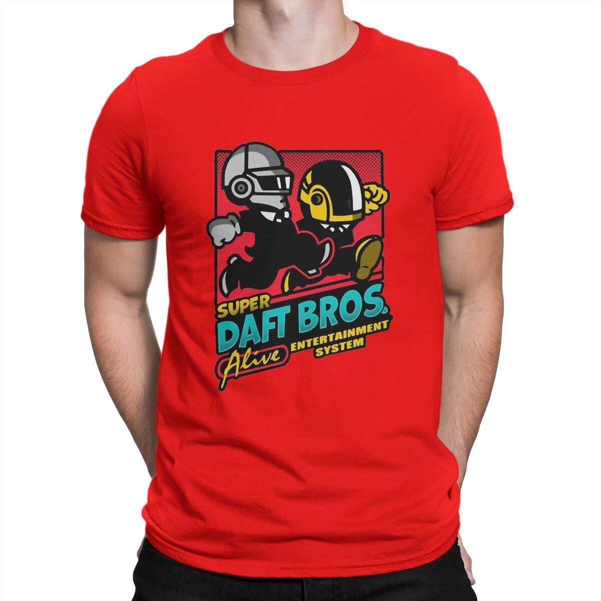 Super Bros T Shirts Mens 100 Cotton Novelty TShirt Crewneck Daft Punk Electronic Production Band Tee Shirt S