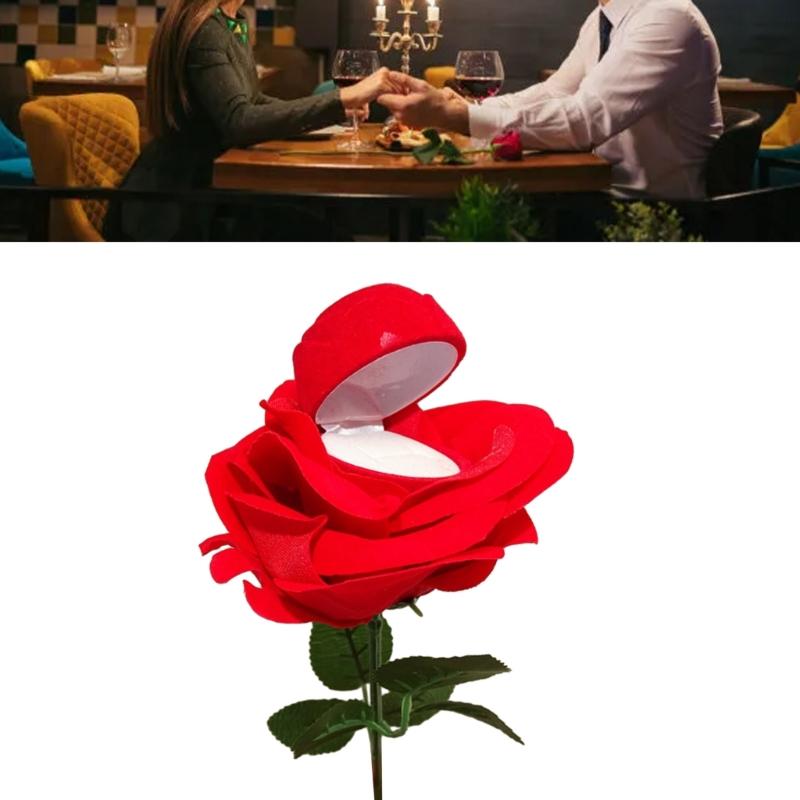 Unique Rose Flower Ring Holder Floral Engagement Ring Box Valentine's Day Gift Jewelry Gift Box for Proposal Ring