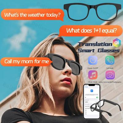 Óculos Inteligentes com IA Fotocromáticos Multifuncionais 144 Idiomas Chamada Bluetooth Assistente de Voz Reprodutor de Música Óculos de Câmera Tradutores