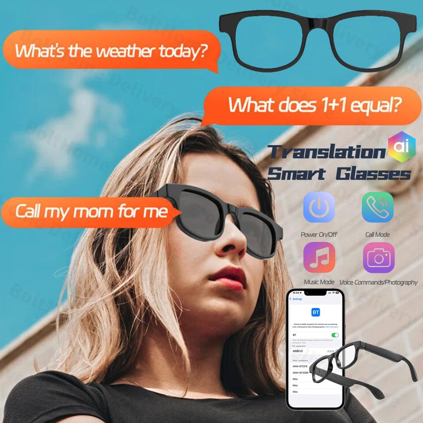 AI Smart Glasses Photochromic Multifunction 144 Language Bluetooth Calling Voice Assistant Music Player Translate Camera Glasses nero