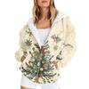 Damenmode Casual Weihnachtsdruck Sweatshirt Herbst Winter Langarm Cardigan Jacke Mit Tasche Reißverschluss Hoodie Jacke