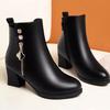 Leather Short Boots Women's 2025 Autumn and Winter New Soft-soled Thick Heel Medium Heel Women's Boots Spring and Autumn Versatile Foreign Style Wome