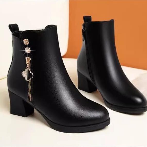 Ghete scurte din piele pentru femei 2025 toamnă și iarnă noi cu talpă moale, toc gros, toc mediu, cizme de damă, primăvară și toamnă, versatile, stil străin, wome