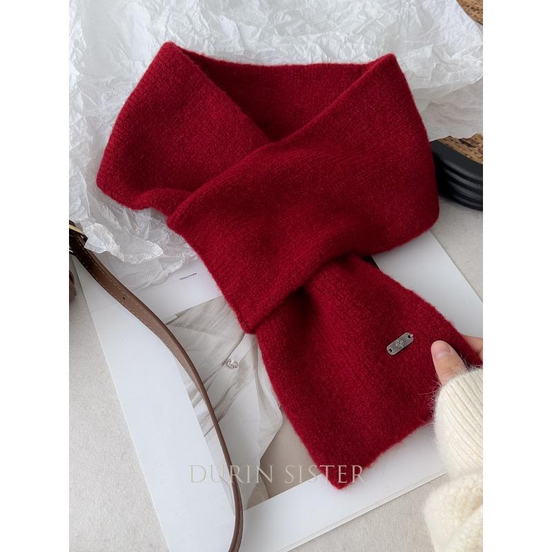 Wool Knitted Blended Red Small Scarf with Ear Piercing Holes for Winter Warmth A Family and Children's Scarf