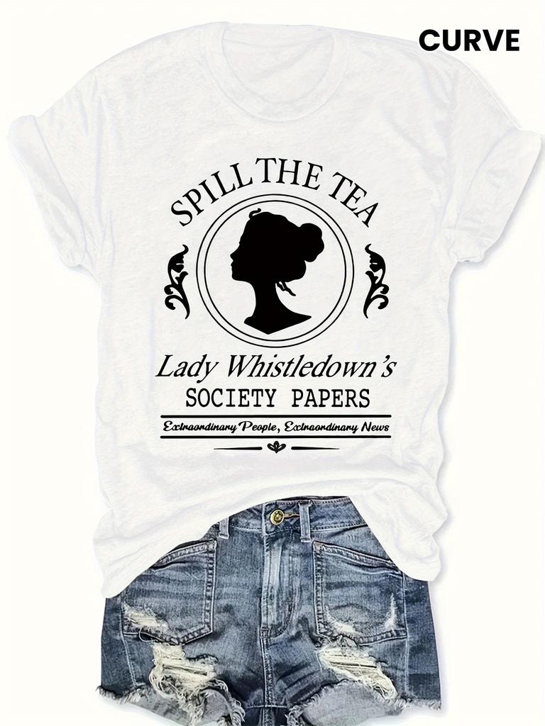 Chic Letter Print T-Shirt for Women - Casual Crew Neck Short Sleeve Top Perfect for Spring & Summer Machine Washable
