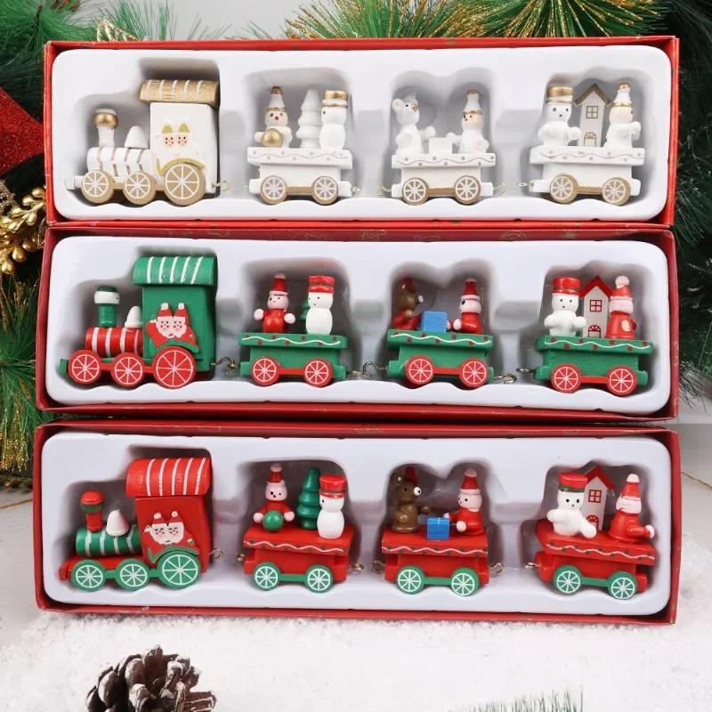 Christmas Wooden Train Ornaments Santa Cake Decoration Merry Christmas Navidad New Year Party Table Decoration Kids Gifts Toys