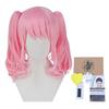 Heat-Resistant Cosplay Wig, "Second Castle," Pink, Short Hair with Twin Tail and Bun, Perfect for Parties and Costumes, + 4 Bonus Items