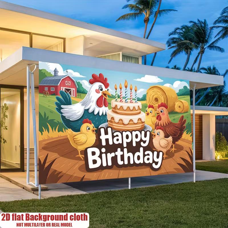 2D Cartoon Bauernhof Geburtstag Hintergrund Hühnerfarm Thema Hintergrund für Kinder