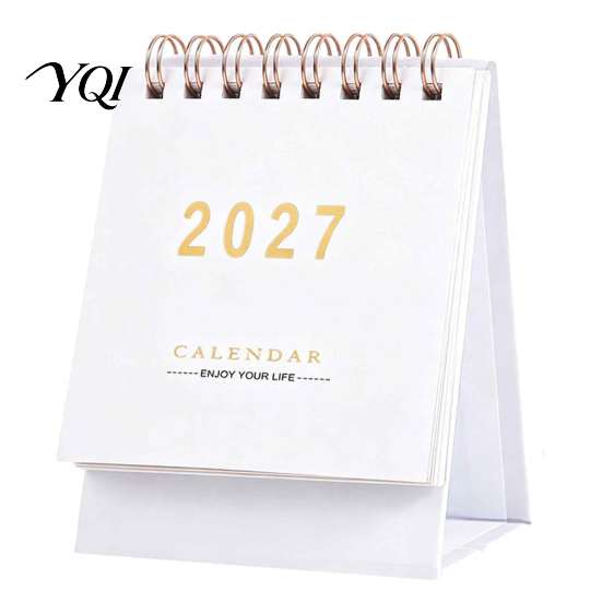 Durable Spiral Bound Calendar 2027 English Desktop Calendar, Minimalist Table Planner with Gold Easy Viewing Monthly Foil Cover, Thick Paper, 18-Month