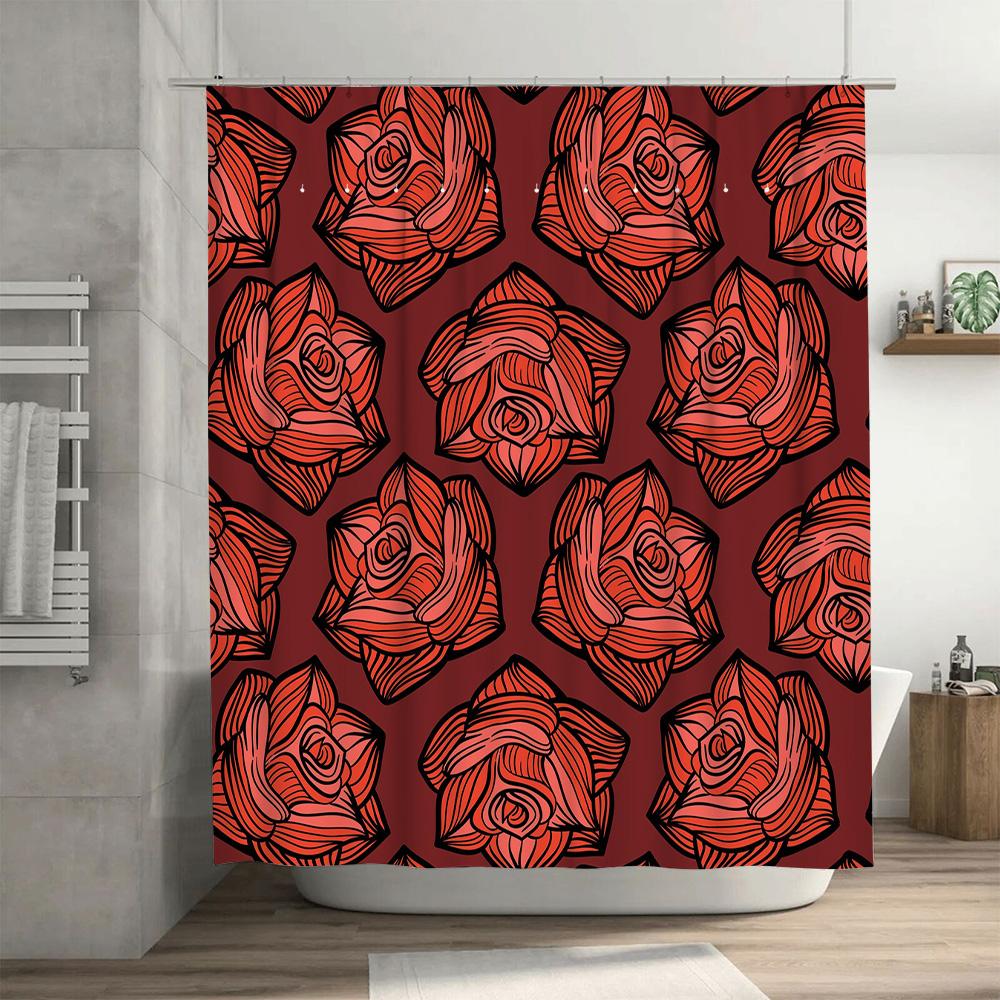 Red Rose Shower Curtain Modern Decorative Bathtub Cover Waterproof Fabric with Hook for Bathroom Ideal Gift Decoration 72x84 Inc