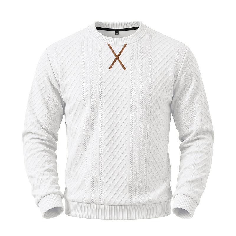 Men's Geometric Jacquard Textured Crew Neck Sweatshirt, Long Sleeve X Stitch Decor Casual Pullover Top for Daily Wear
