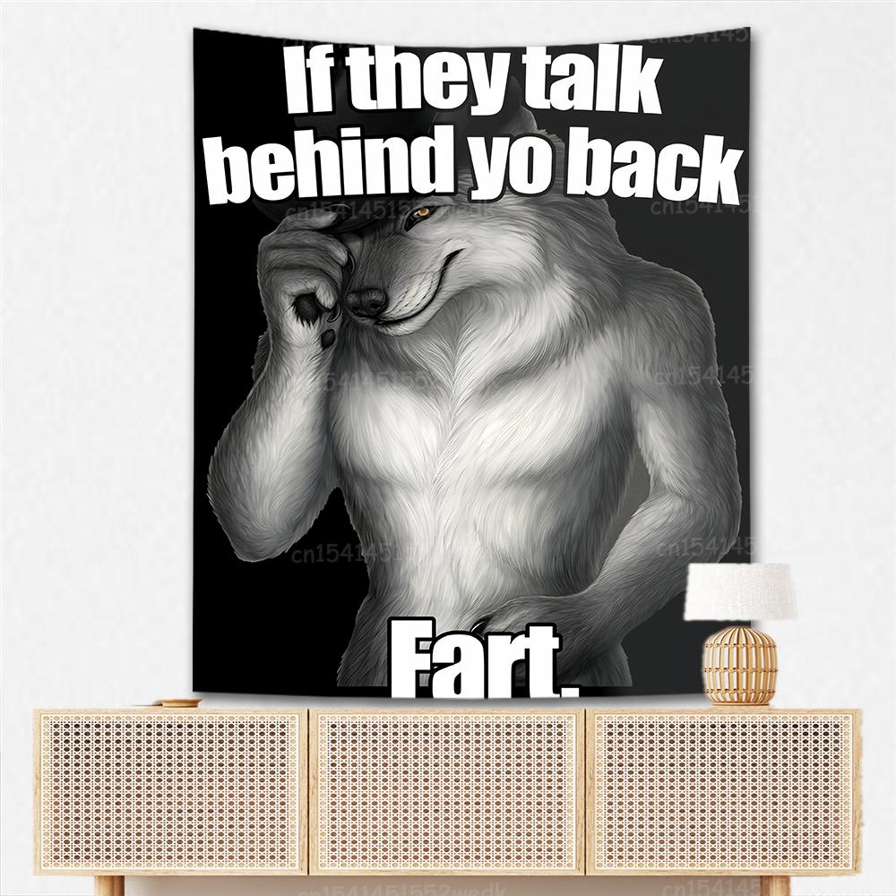 Emo Beyaz Kurt Oturan Meme Goblen Kurt Adam Goblenleri Yatak Odası İçin Baskılı Ev Dekorasyonu Resimleri Oda Duvar Asılı Posterler