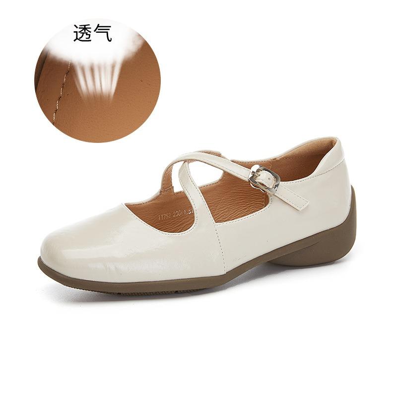 

Туфли из овчины, кожаные, одинарные, женские, весна-лето, новая пряжка, повседневные, женская мода, универсальные, тренд 40 бежевый