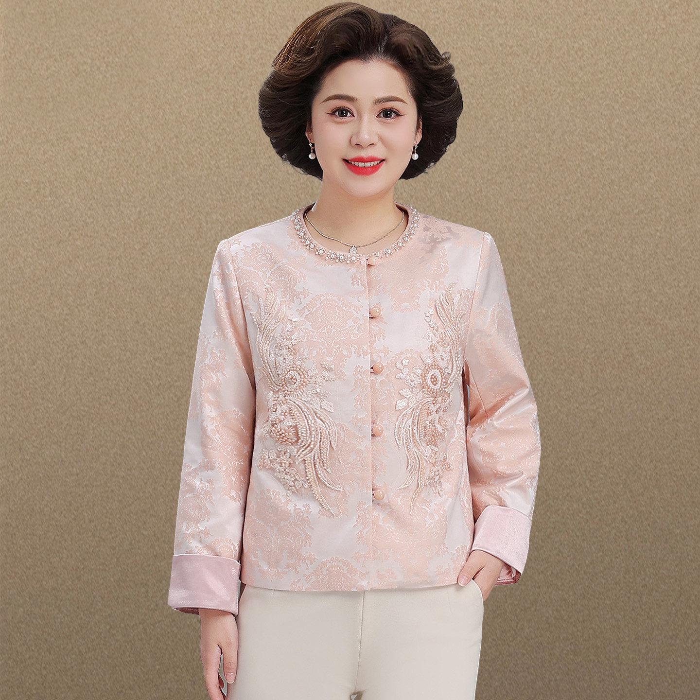 

2026 New Arrival: Women s Jacquard Embroidered Spring Jacket - Chinese Style Top with Wide-Leg Fit for Moms XL (recommended 100-125 jin)