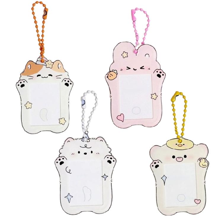 Lovely Cartoon Photocard Holder with Keychain,Cartoon Animal Photo Card Sleeve ID Bank Credit Card Holder Protector