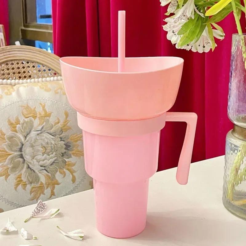 New 2 IN 1 Creative Popcorn Snack Cup Integrated Beverage Cup with Handle Portable Beverage Cup Novel Design and Many Functions