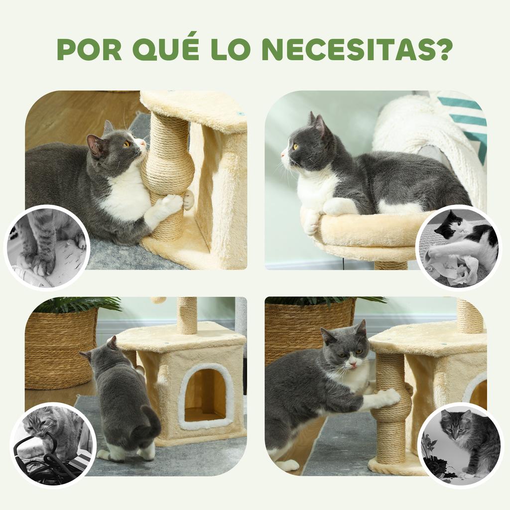 Cat Tree 66 cm Height Cat Tower with Bed Cave Platform Hanging Ball and Jute Post Beige