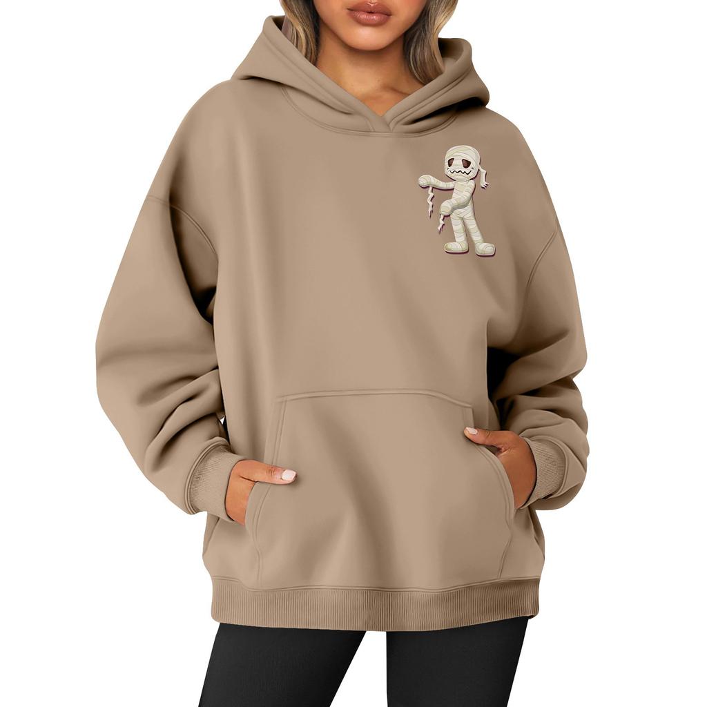 Damen-Kapuzenpullover mit Rundhalsausschnitt, langen Ärmeln und Halloween-Print