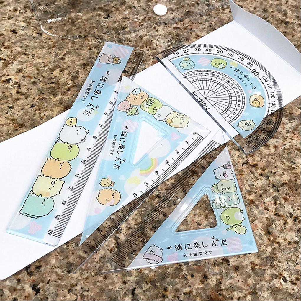 4 Pieces/Set Drawing Ruler DIY Crafts Straight Protractor Drafting Tool Stationery with Scale Rulers Supply Office