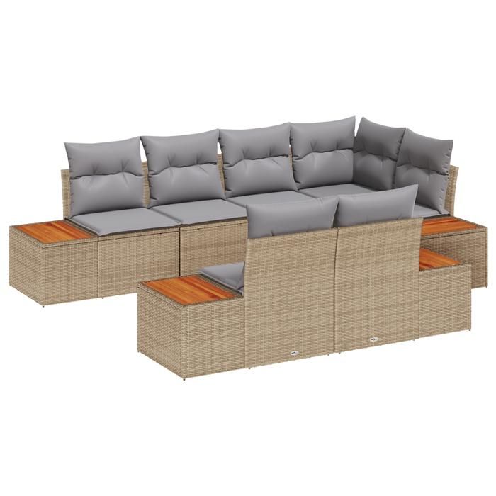 Set de canapé de jardin 7 pièces avec coussins Beige Rattan Poly Acacia 3356775