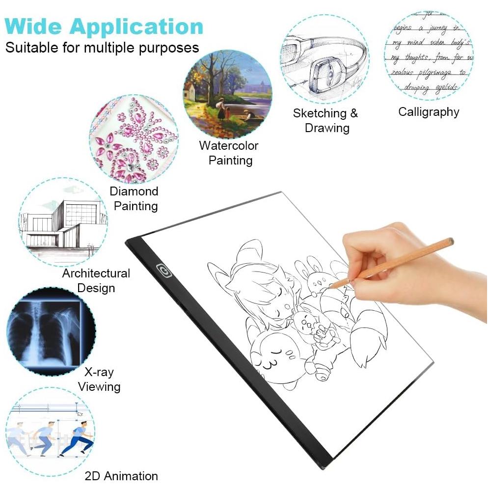 A4 LED Graphic Tablet, Writing Pad, Painting, Light Box, Drawing Tablet, Copy, Diamond Painting Accessories, 3 Brightness Levels