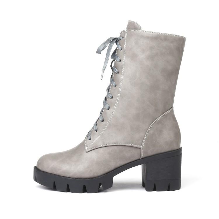 Autumn and Winter Medium Heel Coarse Heel Square Heel Boots Front Lace-Up Women's Boots  40-46