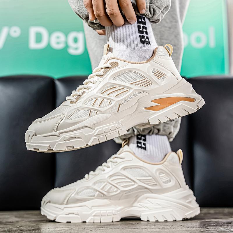 Универсальные неуклюжие кроссовки для мужчин на толстой подошве, новая трендовая дышащая повседневная спортивная обувь с сетчатой ​​шнуровкой на мягкой подошве