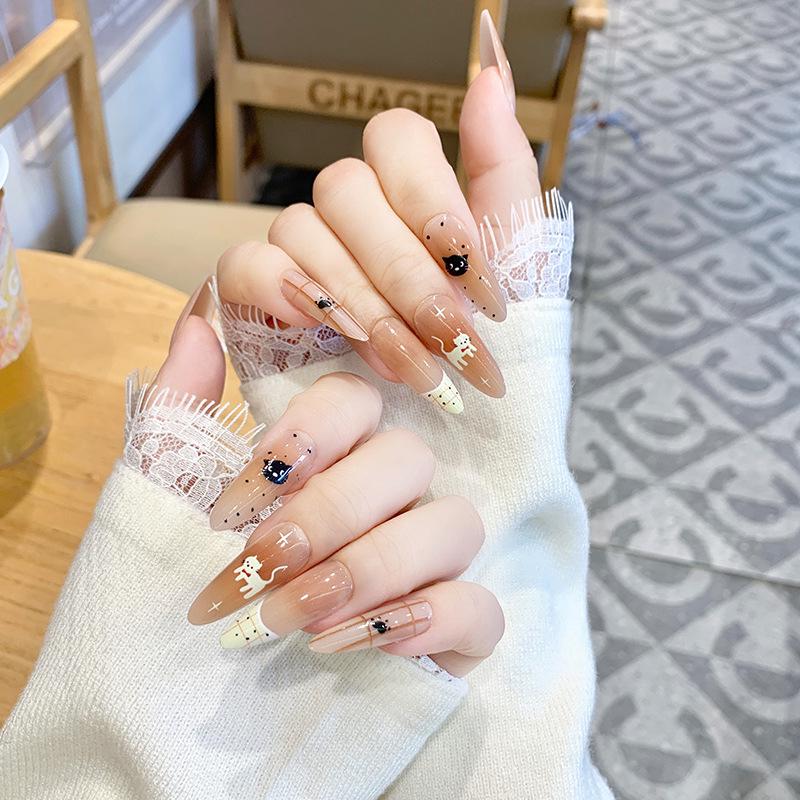 2026 Korean Style Cat Manicure: Medium-Long Wearable Nail Tips, Handmade & Detachable