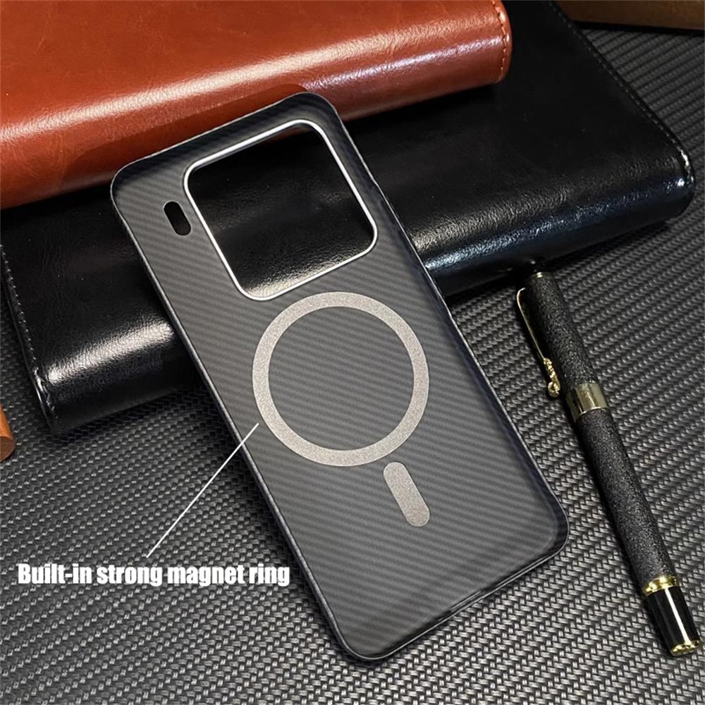 Ultra thin Carbon Fibre Pattern Metal Lens Frame Case for Xiaomi Mi 15 Pro Mi 14 Magnetic Wireless Charging Hard PC Slim Cover