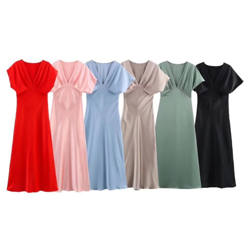 Dámské nové šaty Léto Elegantní Móda Slim V-výstřih Street Dovolená Dlouhé šaty Mladé ženy Šik Pohodlné šaty