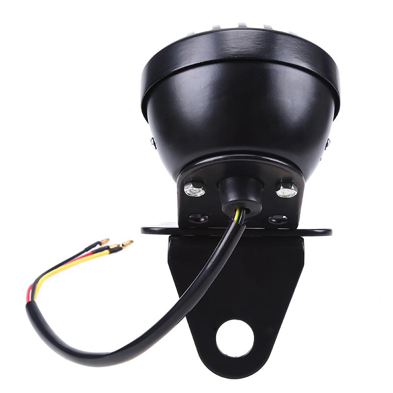 Universal Motorcycle LED Tail Brake Light Side Mount License Plate Bracket Vintage Round Grille Rear Stop Lamp for Harley Sportster Bobber