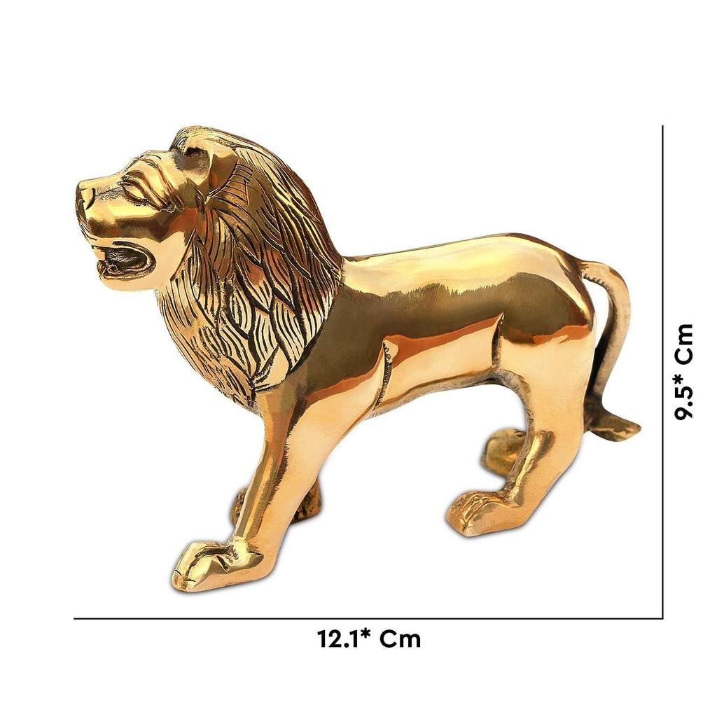Brass Lion Statue | Height-9.5 cm Aprrox. | Vastu Idol for Home and Office | Zonal Placement-NNE |