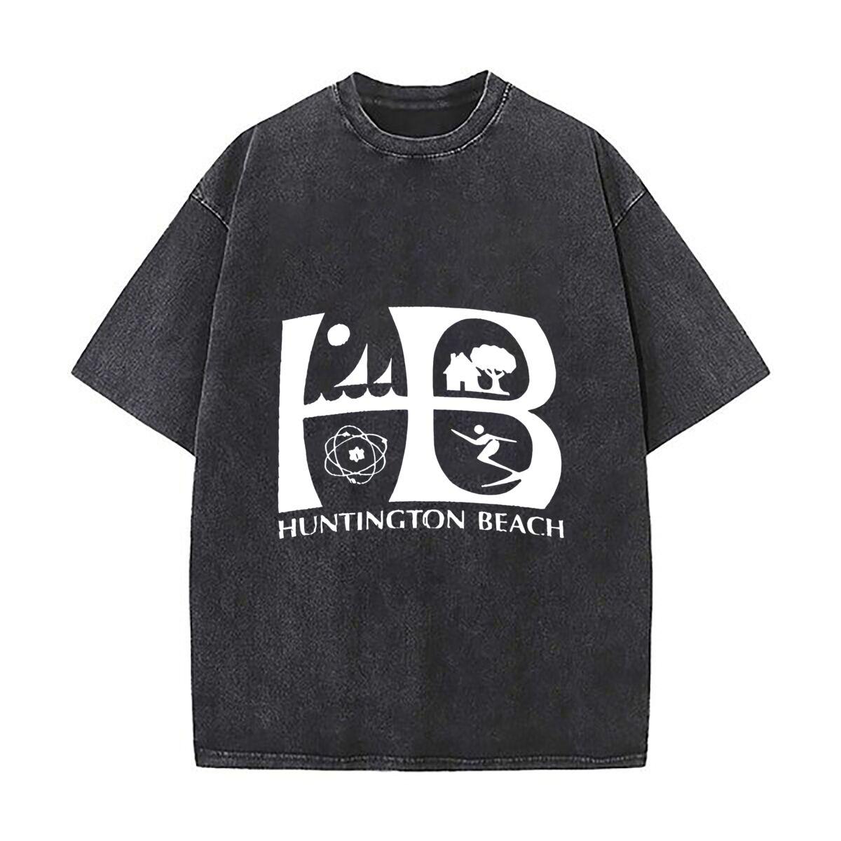 

Vintage Huntington Beach Logo Oversized Short Sleeve Loose Streetwear Short Sleeve Tops Tee S