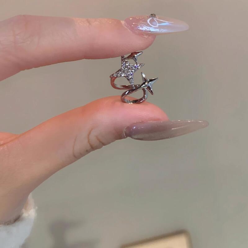 1Pcs Double Layered Exquisit Zircon Star Clip Earrings for Women Girls Fashion Without Ear Holes Earrings Jewelry Accessories
