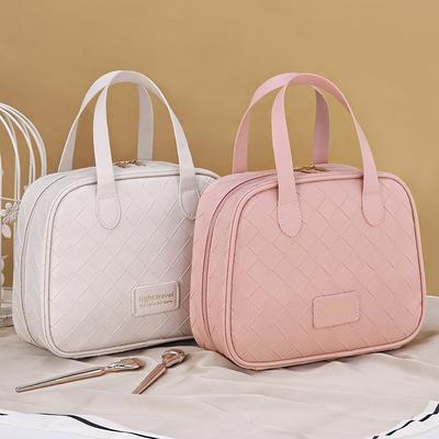Woven Grid Month Half Bend Premium Toilet Bag New Large Capacity Portable Tagi Cosmetics Waterproof Partition Storage