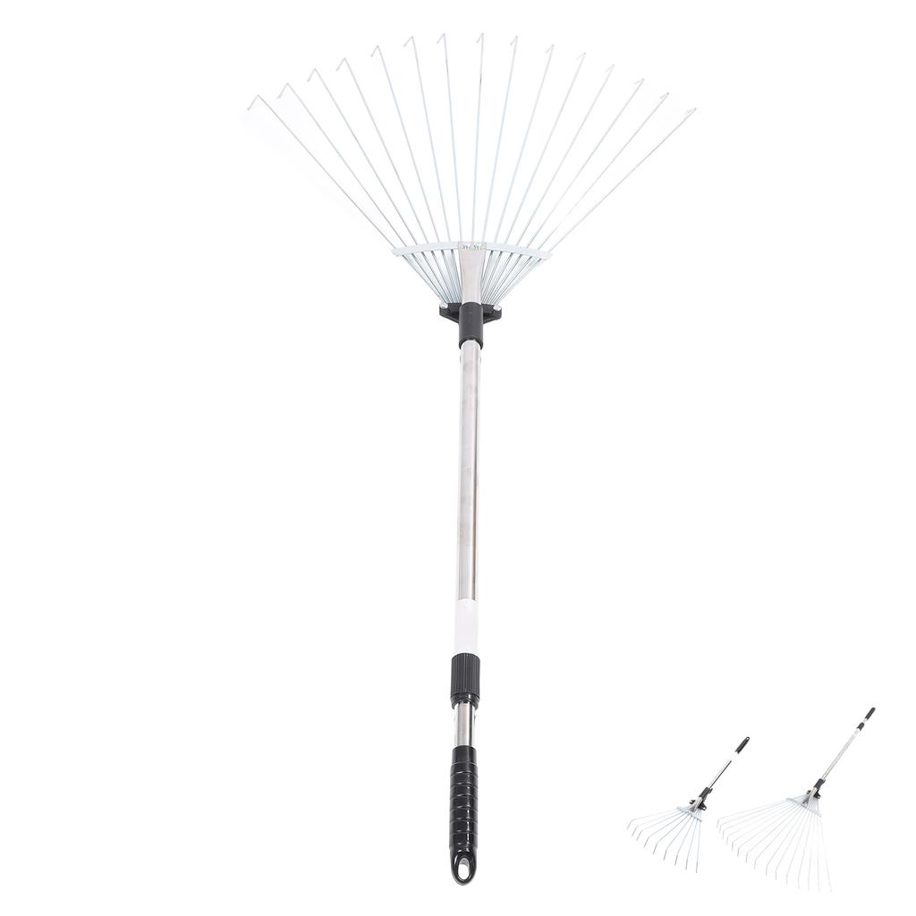 Adjustable Leaf Rake Retractable Expandable Stainless Steel Metal Lawn Yard Garden Hand Tool