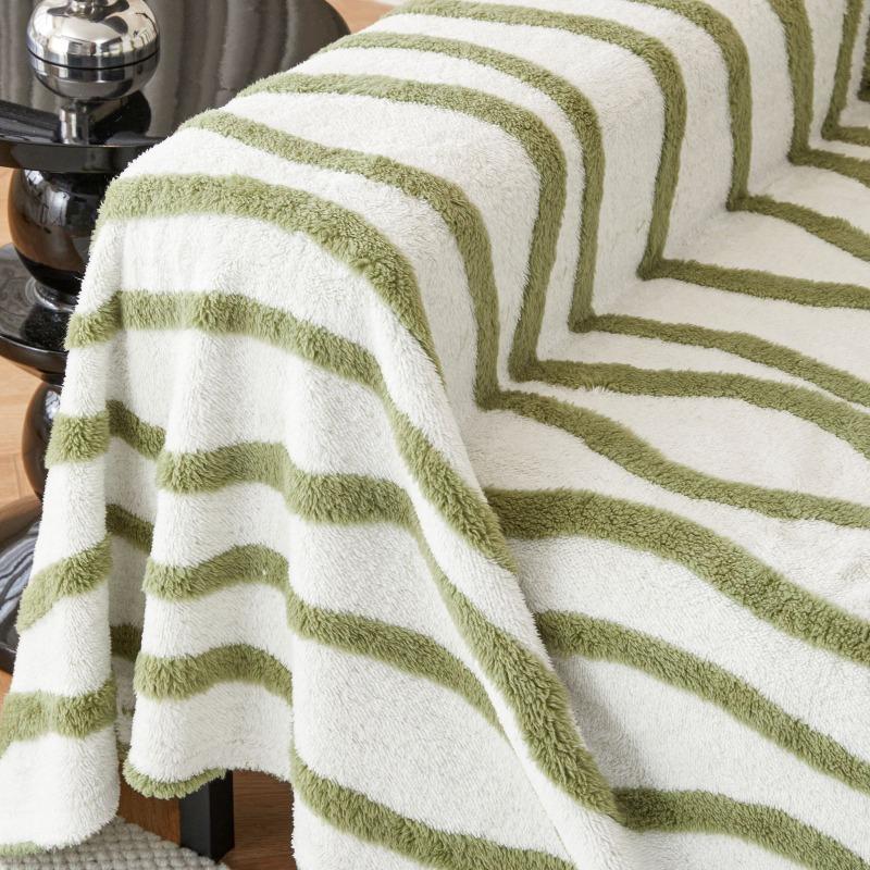 Plush Wave Patterned Sofa Cover Winter New Minimalist Style Double-sided Sofa Cover Blanket