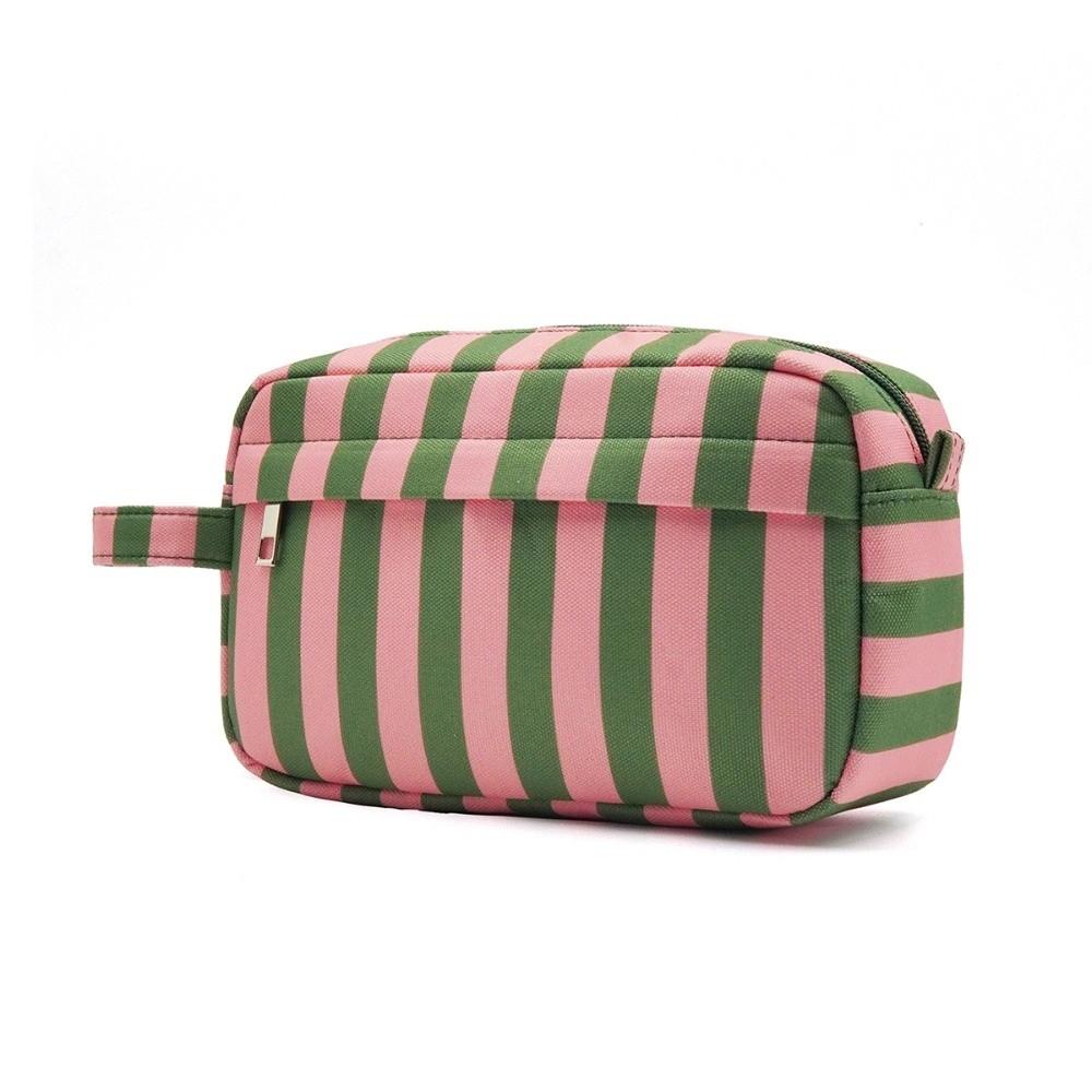 Zipper Striped Makeup Bag Lightweight Cosmetic Pouch Ideal Gift Storage Bag  Business Trip