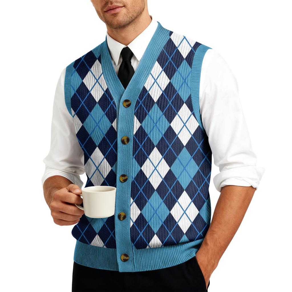 Men's V-Neck Sleeveless Knit Cardigan Vest